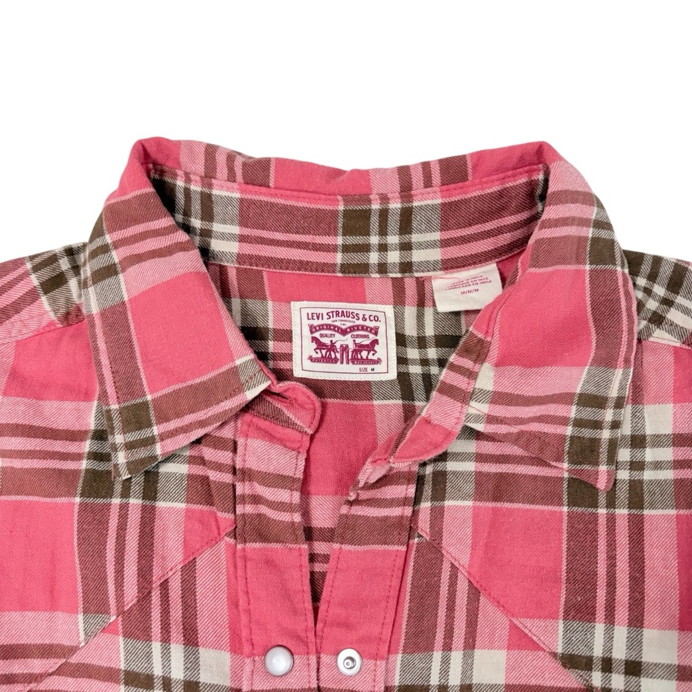 Levi's Women’s Coral Plaid Button-Down Snap Long Sleeve Shirt Size Medium US - Picture 3 of 7